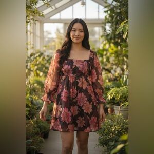 Thirty Thirty LA Floral Babydoll Mini Dress Pink Coquette XL